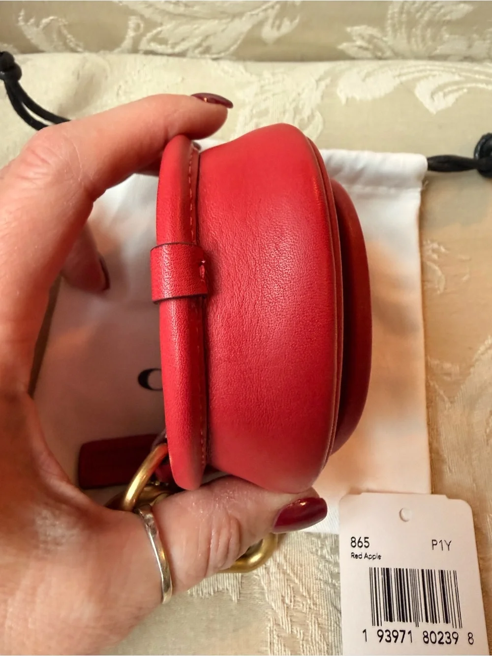 Coach Red Leather Mini Turnlock Pouch with Gold Carabiner - Picture 11 of 12